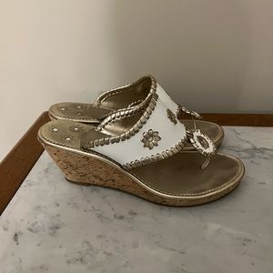 Jack Rogers white and gold wedges